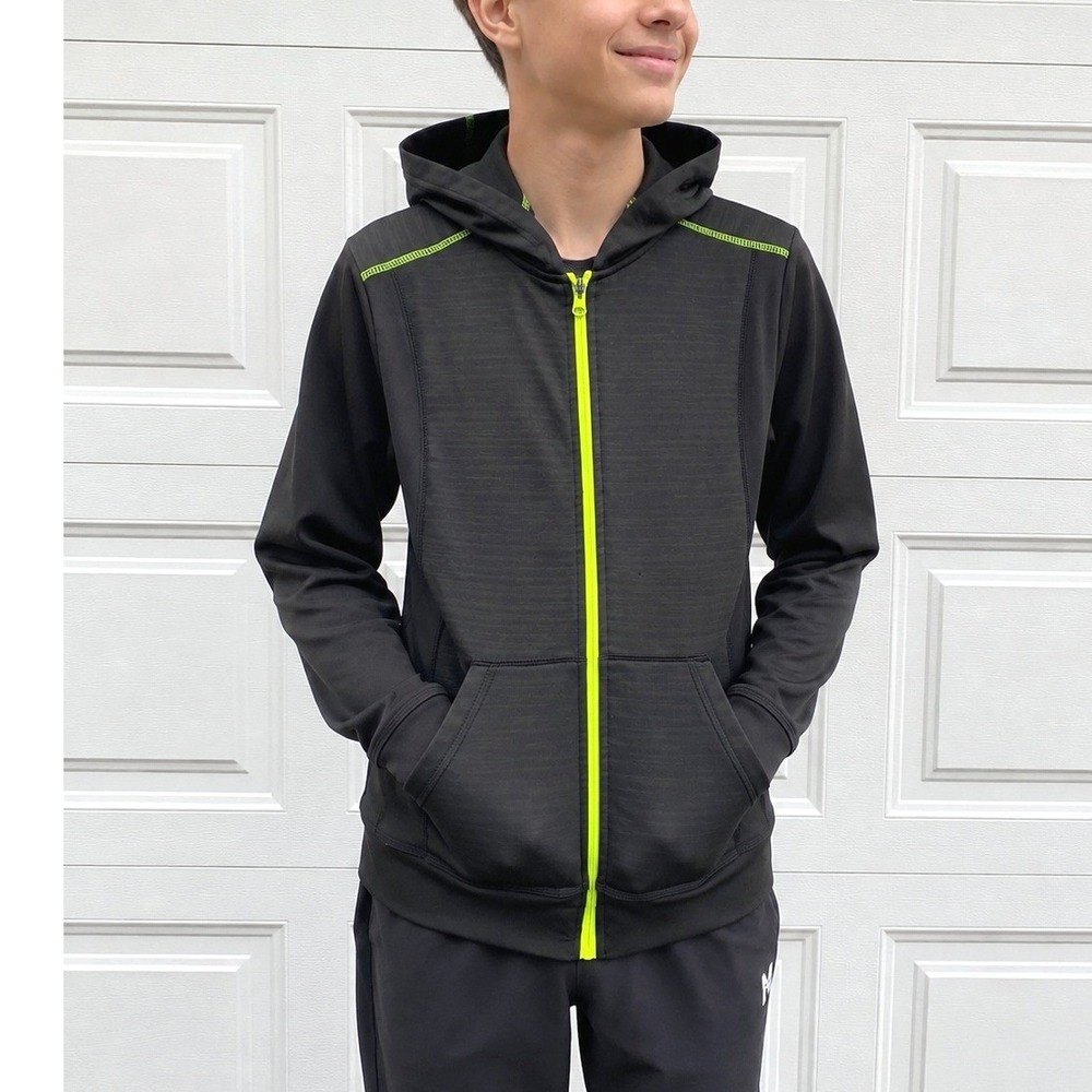 Everlast Sport Urban Casual Gorpcore Zip Hoodie Black Neon Green Kids XL 14/16